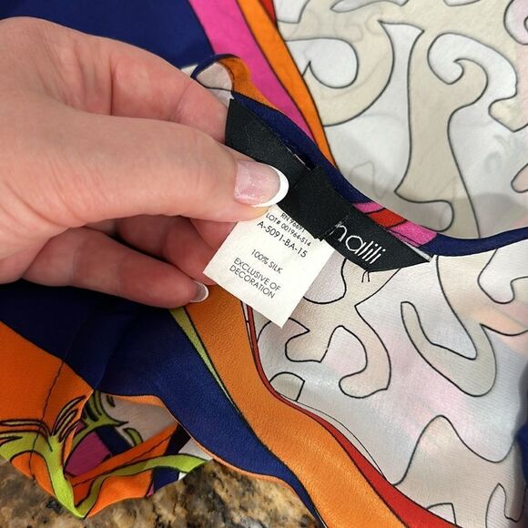 Analili Silk Colorful Short Sleeve Drawstring Relaxed Fit Tunic Top One Size - Picture 5 of 8